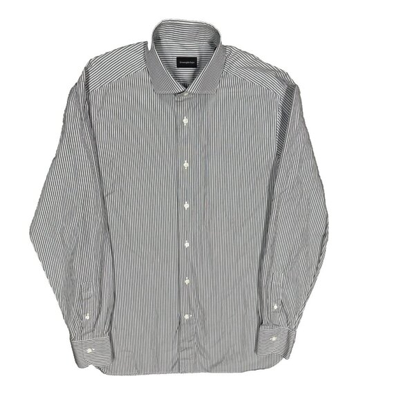 Ermenegildo Zegna Dress Shirt Striped Long Sleeve Cotton White 41 16 Large - Picture 1 of 8